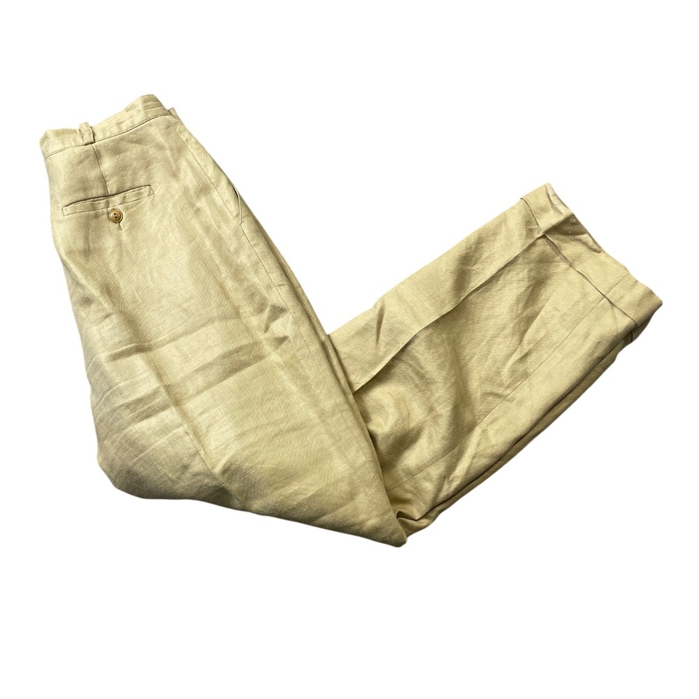 Lauren Ralph Lauren 8 Petite 100% Linen Pleated Front Cuffed Lined Pants